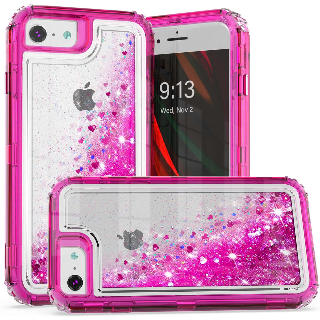 Atomic Quicksand Glitter Waterfall Hybrid Case for iPhone SE (3rd gen & 2nd  gen) and iPhone 8/7/6S/6 - Hot Pink - HD Accessory
