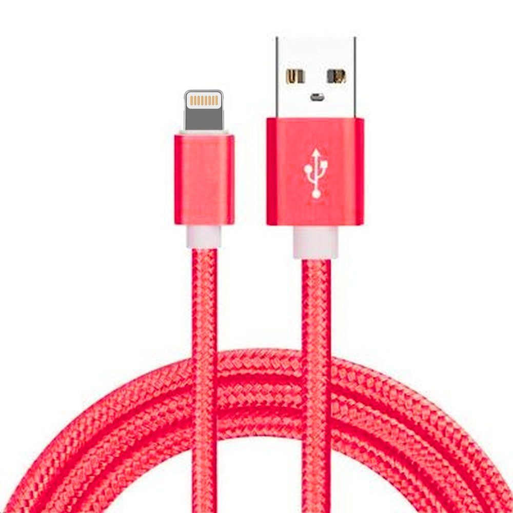 6.5 Ft. High-Speed 3 Amp Nylon Braided Lightning to USB Charge and Sync  Cable - Red - HD Accessory