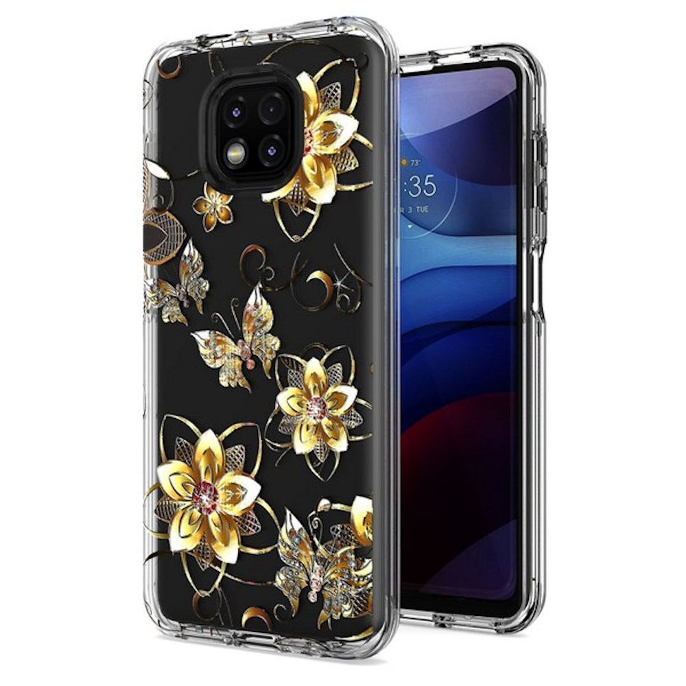 Butterfly Series Dual Layer Transparent Hybrid Case for Motorola Moto G  Power 2021 - Golden - HD Accessory