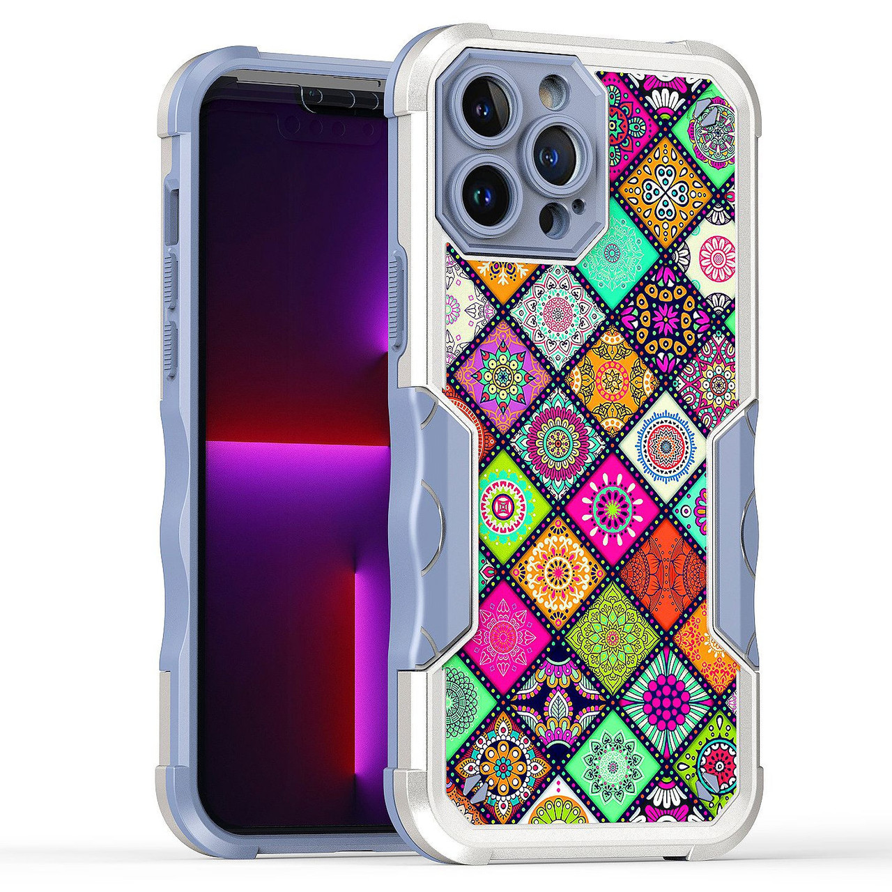 Military Grade Shockproof Hybrid Armor Case For Iphone 13 Pro Max Mediterranean Tiles Hd Accessory