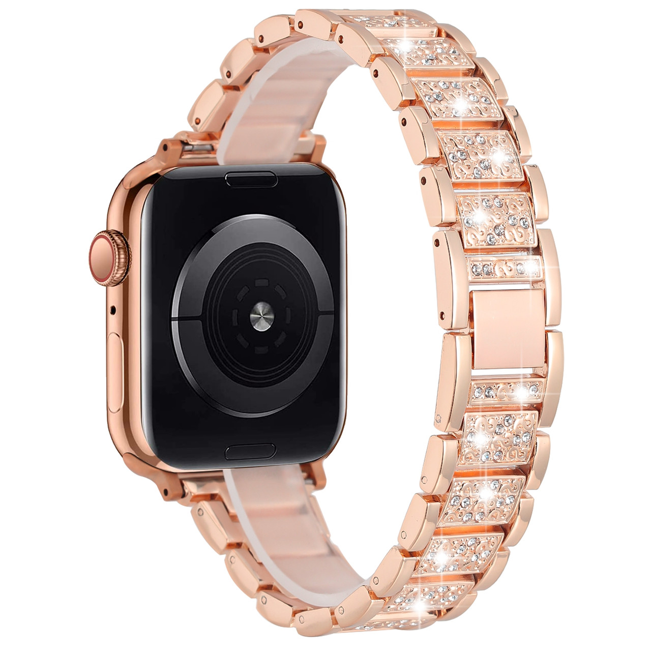 Luxury Stainless Steel Diamond Link Watch Band for Apple Watch 41mm / 40mm  / 38mm - Rose Gold - HD Accessory