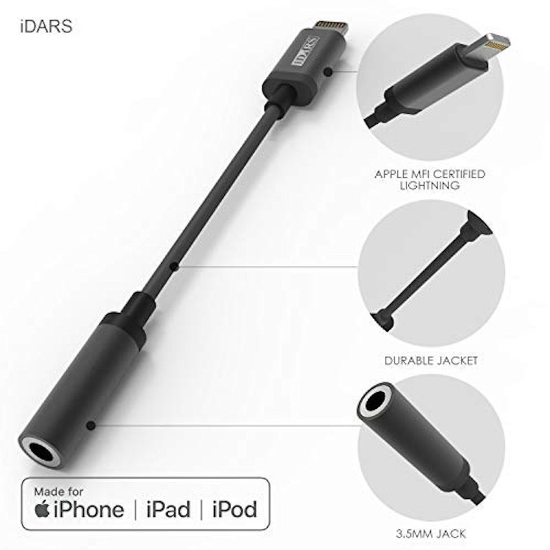 iDARS MFi Apple Certified Lightning to 3.5mm Headphone Jack Adapter - Black  - HD Accessory