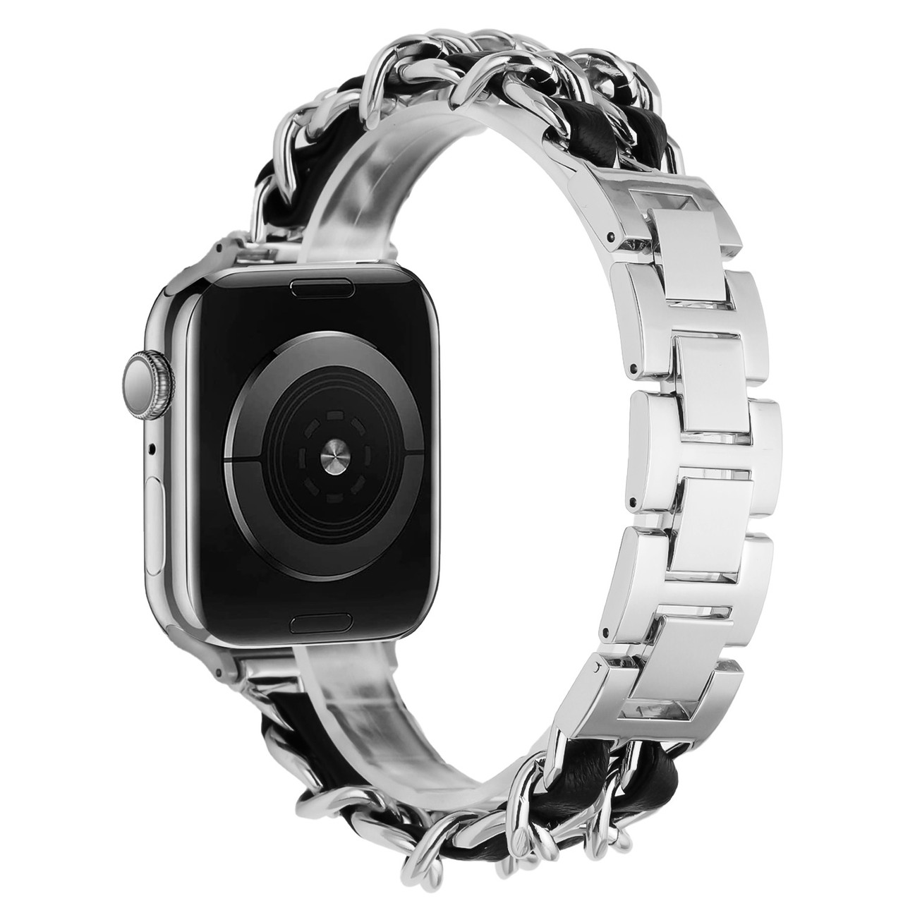 Steel Chain Bracelet Interwoven with Leather Strap for Apple Watch 41mm