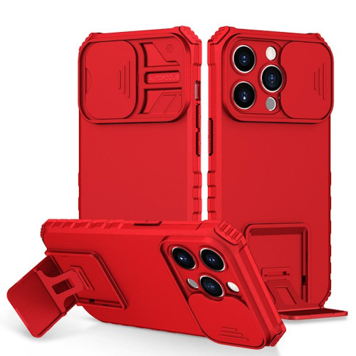 Camera Privacy Cover Hybrid Case with Kickstand for iPhone 14 Pro Red