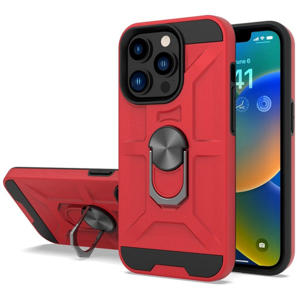 Dynamic Dual Layer Hybrid Case with Ring Grip for iPhone 14 Pro Red