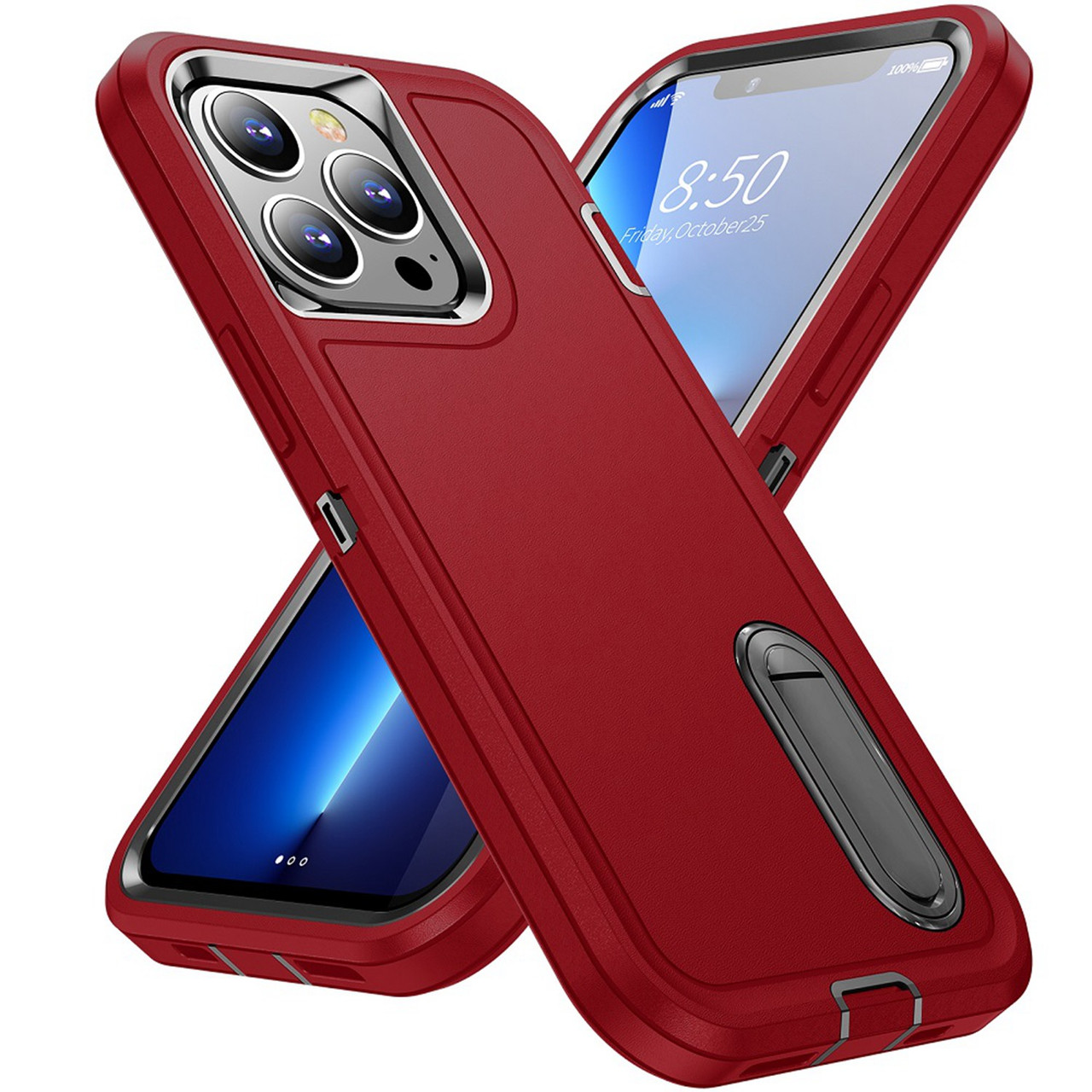 Military Grade TUFF Hybrid Armor Case with Kickstand for iPhone 14 Pro -  Red - HD Accessory