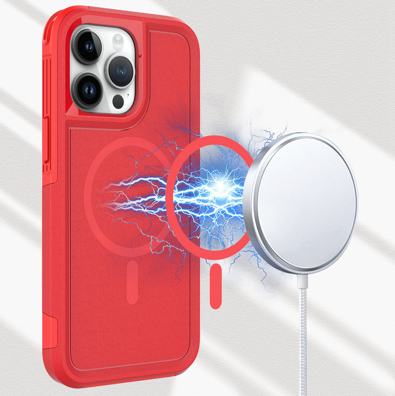 MagSafe Compatible TUFF Hybrid Armor Case for iPhone 14 Pro Max Red HD Accessory