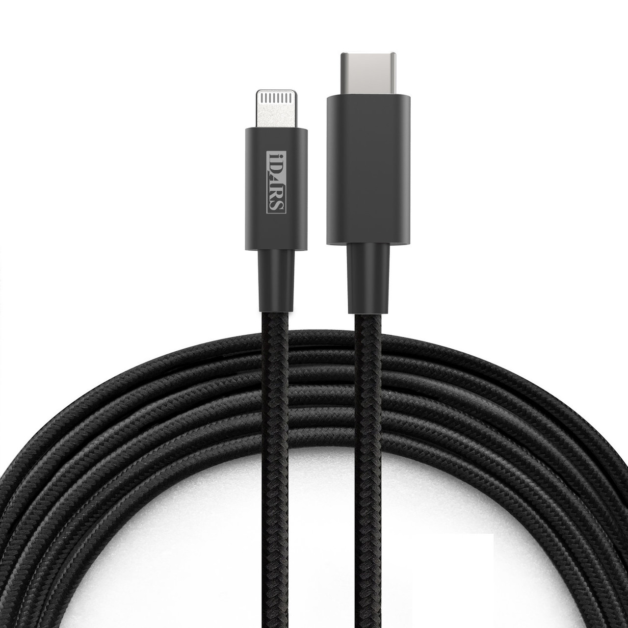 iDARS MFi Certified PD Fast Charge USBC to Lightning Braided Cable (4 ft) Black HD Accessory