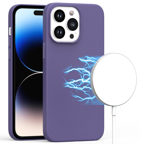 MagSafe Compatible Leather Case for iPhone 14 Pro Purple HD Accessory