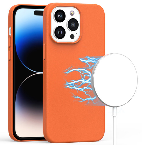 MagSafe Compatible Leather Case for iPhone 14 Orange HD Accessory