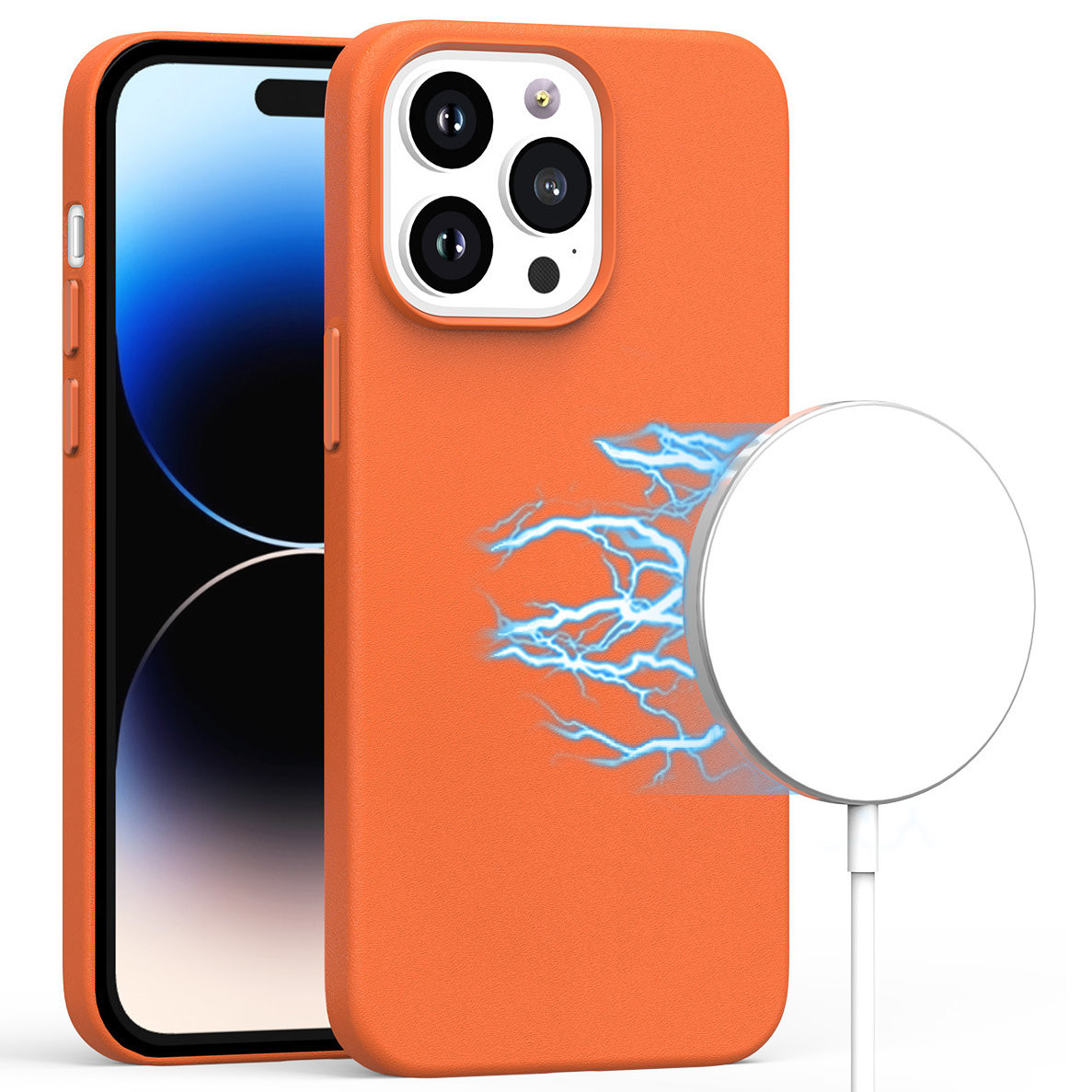 MagSafe Compatible Leather Case for iPhone 13 Pro Max Orange HD