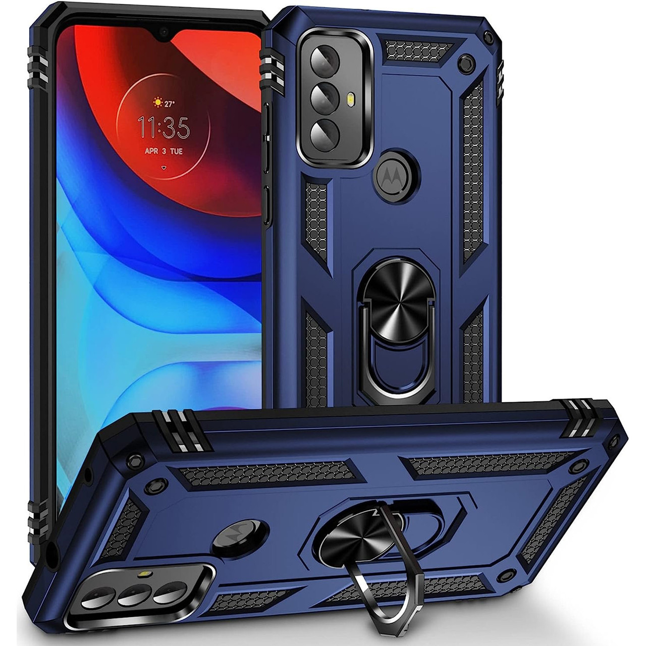 Military Grade Hybrid Case with Ring Grip for Motorola Moto G Play 2023 -  Blue - HD Accessory