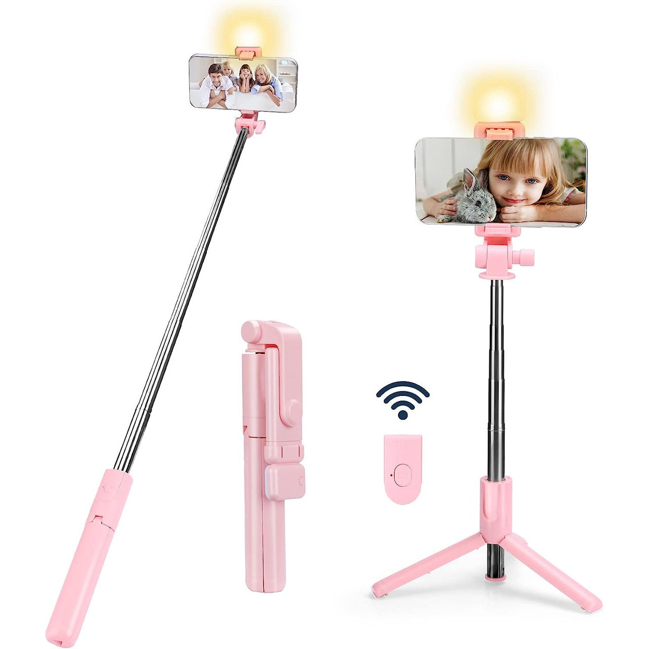 Selfie Stick with LED Light, Wireless Remote Shutter Button and Tripod