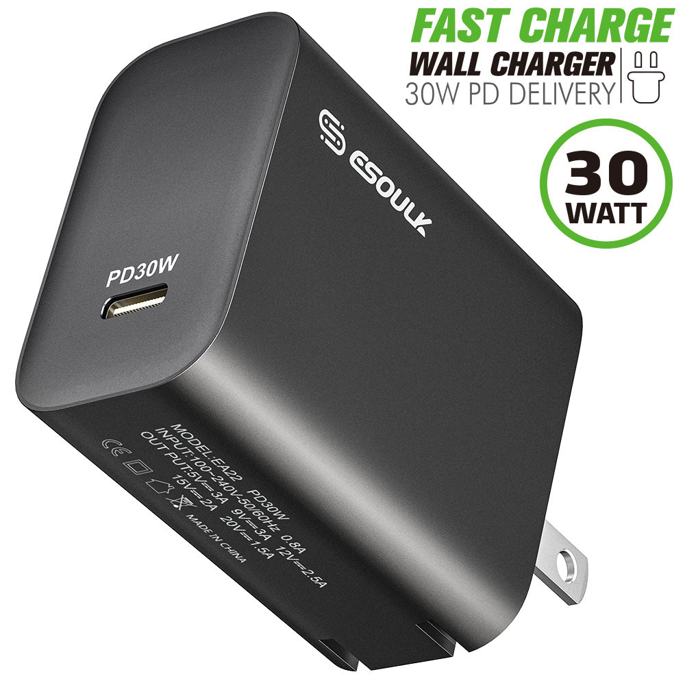 30W USB-C PD Power Delivery Wall Charger - Black - HD Accessory