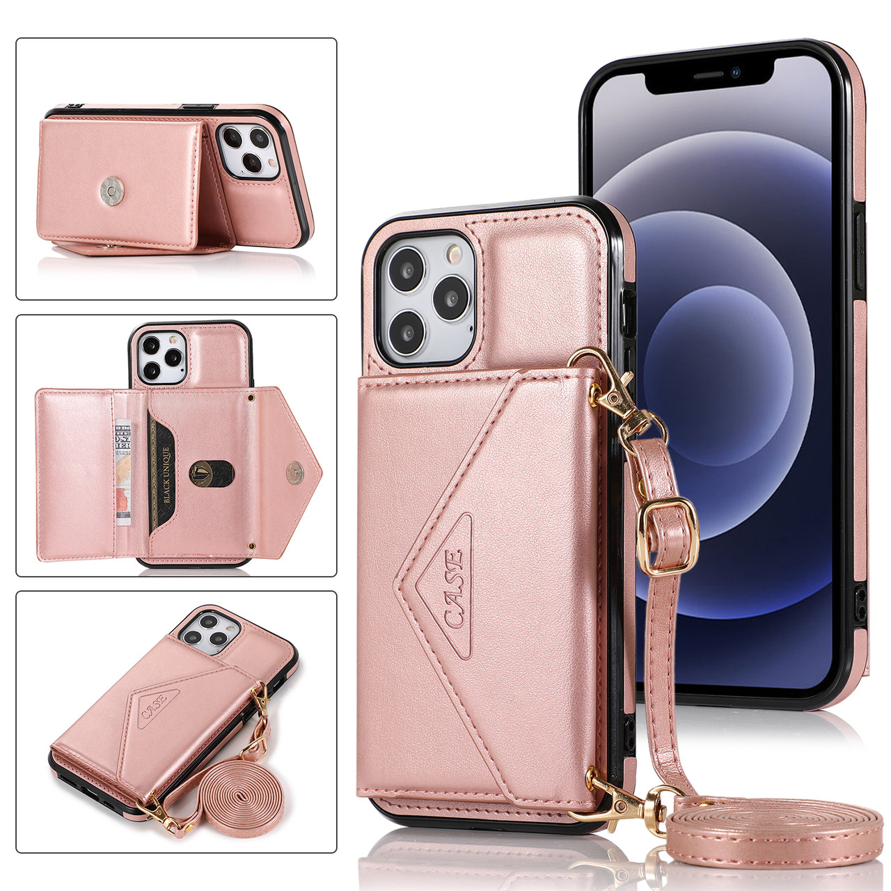 Stow Wallet Leather Hybrid Case with Detachable Crossbody Strap for iPhone  14 Pro Max - Rose Gold - HD Accessory