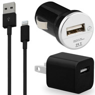 3-IN-1 Lightning Connector Power Adapter Kit - USB Cable / AC / Car Charger - Black