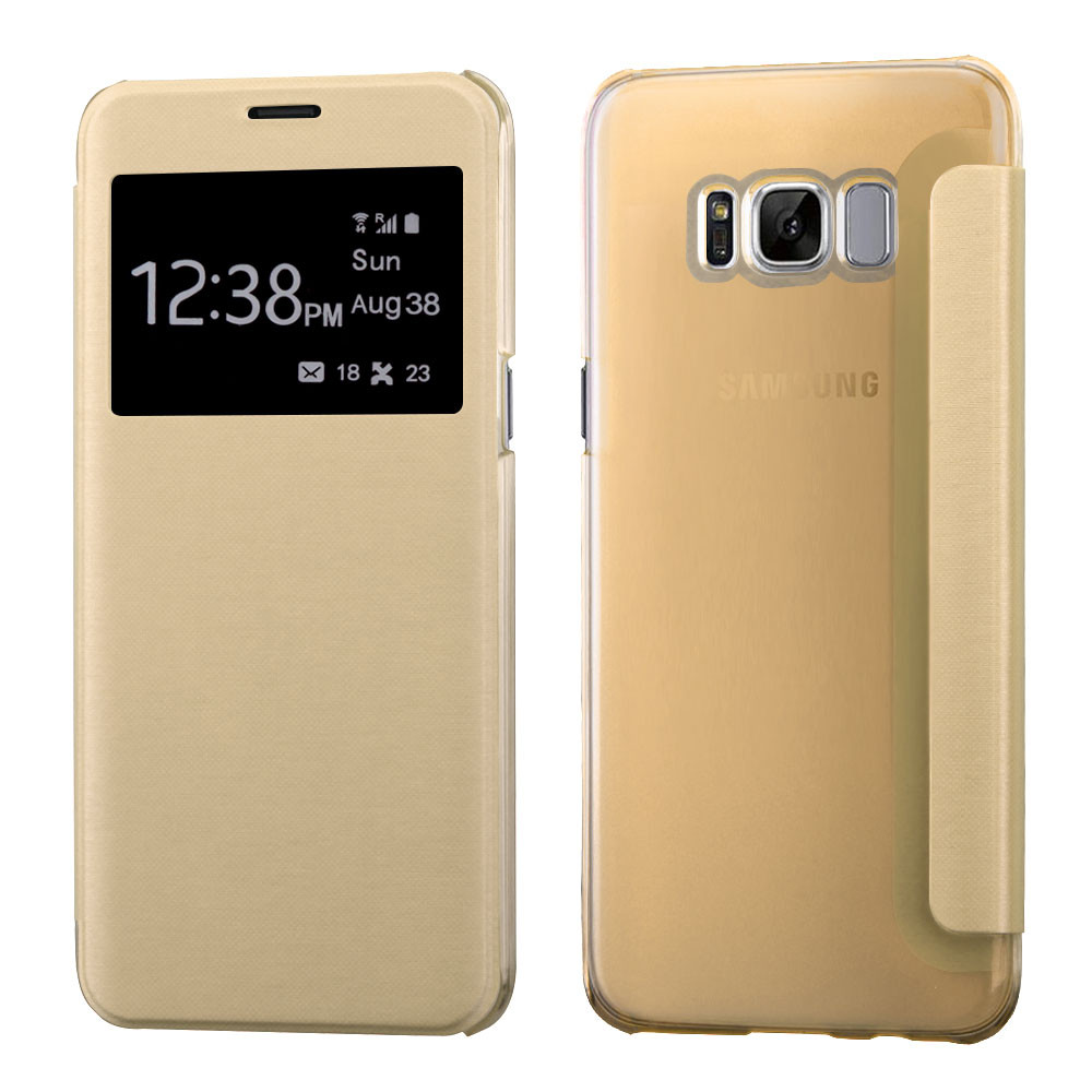 Book-Style Hybrid Flip Case with Window Display for Samsung Galaxy S8 Plus  - Gold - HD Accessory
