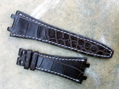 Simona Straps for Audemars Piguet Watches Chocolate Alligator White Stiching for Deployant buckle w/ Brass Insert at lug
