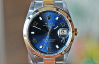 Rolex Oyster Perpetual Date Two Tone Blue Arabic Dial 34mm Ref. 15000