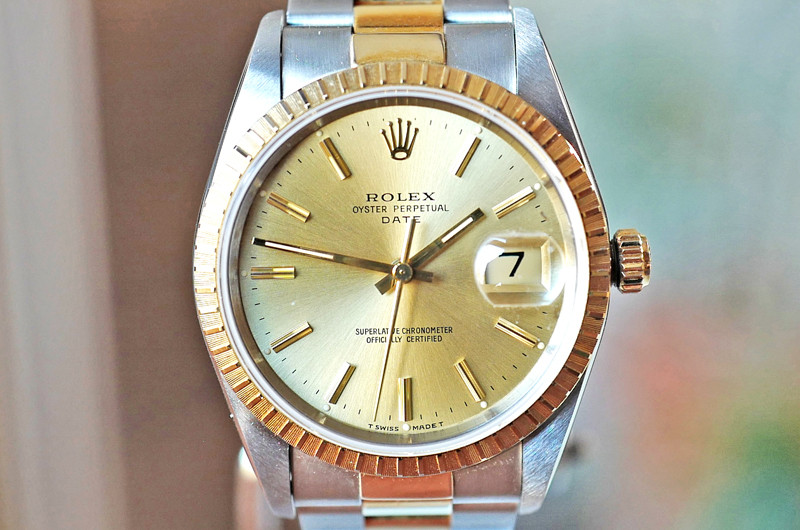 Rolex Oyster Date Two Tone Champagne Dial 34mm Box & Papers Ref. 15223 -  Watches 24 Seven
