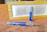 Michel Perchin Blue Guilloche Enamel Sterling Serpent Fountain Pen
