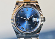 Rolex Datejust II Blue Roman White Gold Fluted Bezel Oyster Steel Bracelet 41mm 116334
