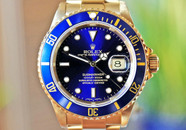 Rolex Submariner Blue Dial Yellow Gold Oyster Bracelet 40mm 16618