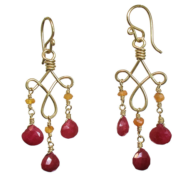 Red Stone Chandelier Earrings