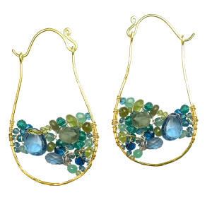 Woven Dangle Earrings With Aqua Gems