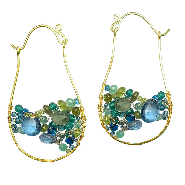 Woven Dangle Earrings With Aqua Gems