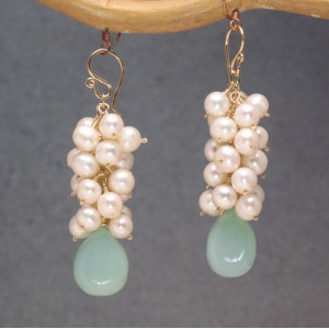 Pearl and Gemstone Earrings, Customizable Dangles