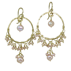 Gold &  Pearl Chandelier Earrings, Customizable