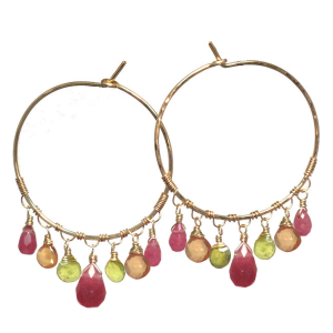 Pink Gem Earrings With Green