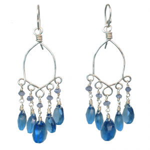 Blue Sapphire Chandelier Earrings With London Blue Quartz