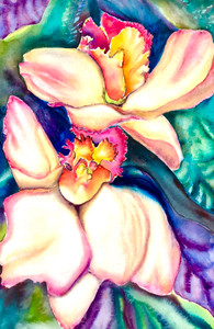 Peachy-Pink Orchid #1 Watercolor