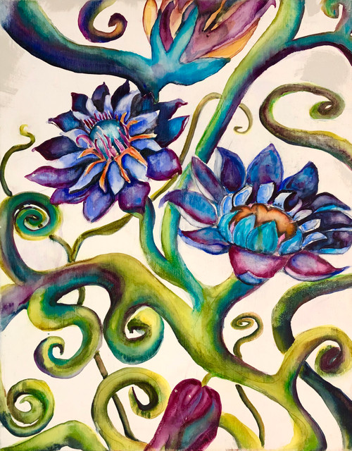 Blossom & Vines #1 Watercolor on Canvas