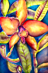 Orange Orchid #1 Watercolor on Canvas