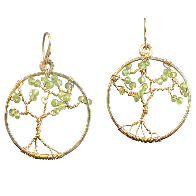 Tree of Life Gemstone Earrings  (in Peridot)