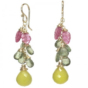 Pink and Green Stone Earrings, Princess Style