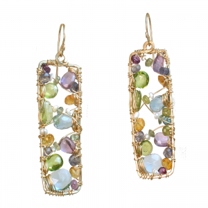 Rectangular Gemstone Earrings, Multi-Colored
