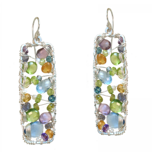 Rectangular Gemstone Earrings, Multi-Colored 