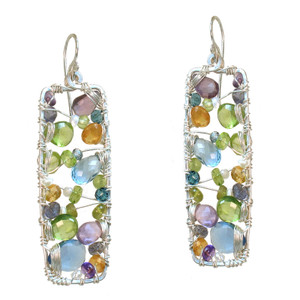 Rectangular Gemstone Earrings, Multi-Colored