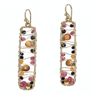 Rectangular Crystal Earrings with Warm Gems