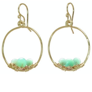 Green Stone Hoop Earrings, Sea-Tones