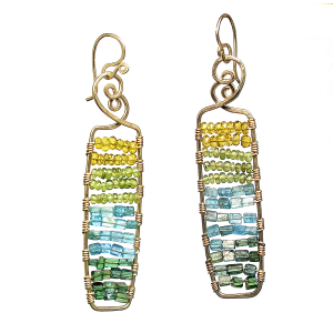 Sea Green Earrings, Rectangular Dangles