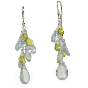 Green Drop Earrings with Mixed Gems