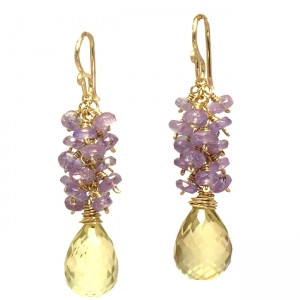 Yellow Stone Dangle Earrings with Mixed Gems