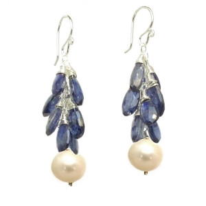 Blue Crystal Drop Earrings with Pearls