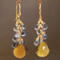 Orange Crystal Earrings with Blue Aquamarine
