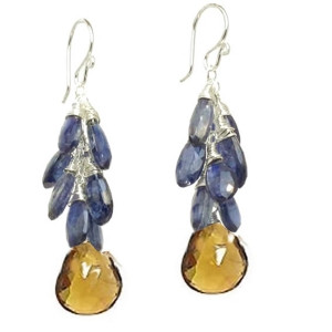 Orange Crystal Earrings with Blue Aquamarine